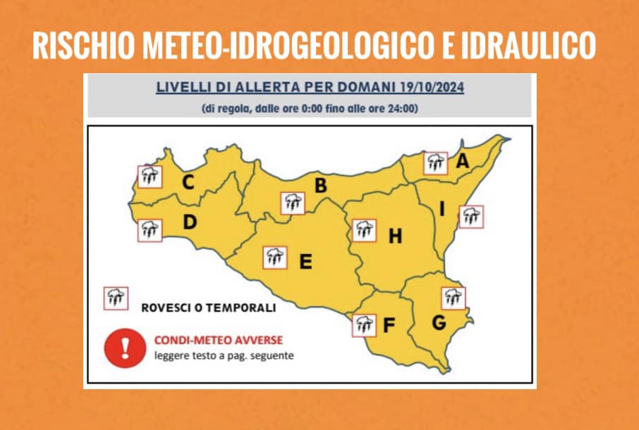 ALLERTA METEO CON CRITICITÀ ARANCIONE PER SABATO 19 OTTOBRE